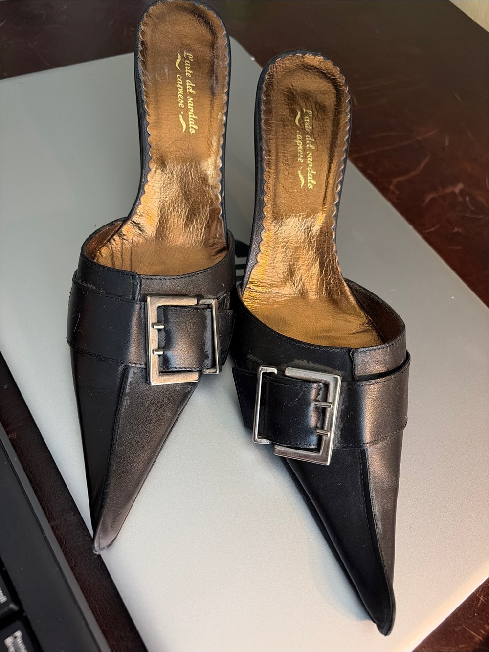 Black Pointed Toe Buckle Mules - Women, made in Italy - Picture 2 of 2
